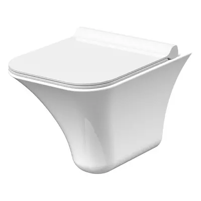 Rimless Wall Hung Ceramic Toilet Pan & Soft Close Seat, 355mm