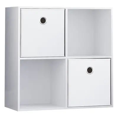 (White, White) Durham Cube Shelf Wood Bookcase with Baskets