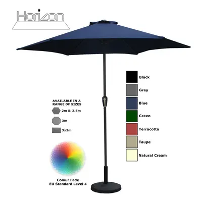 (2.5m, Blue) Parasol Aluminium Crank Full & Half Shade Umbrella