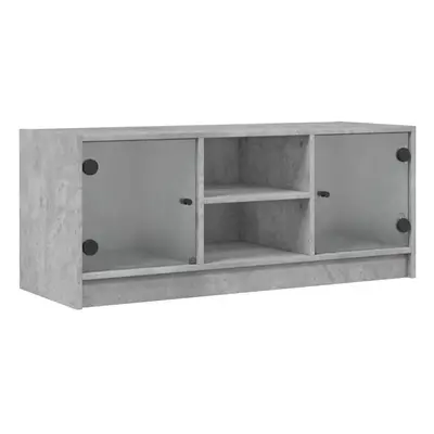 (concrete grey) vidaXL TV Cabinet with Glass Doors TV Stand Entertainment Centre Smoked Oak