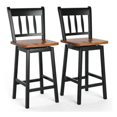 Set of Swivel Bar Stools Rubber Wood Dining Chairs Counter Height