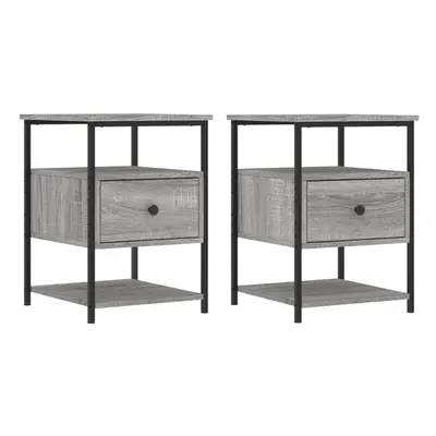 (grey sonoma) vidaXL Bedside Cabinets Nightstand Bed Table pcs Brown Oak Engineered Wood