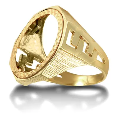 (W) Jewelco London Men's Solid 9ct Yellow Gold Curb Links Octagon Full Sovereign Mount Ring - JR