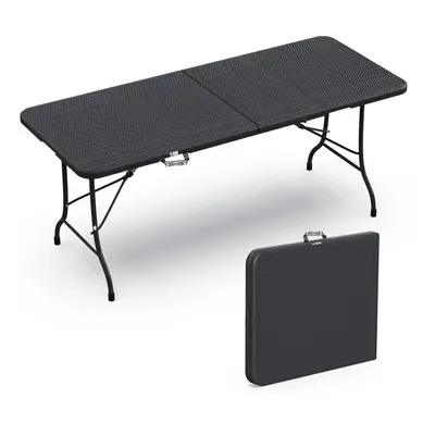 VOUNOT Folding Picnic Table Portable Party Trestle Table for BBQ Camping Indoor Outdoor, Black