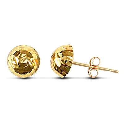 Jewelco London Ladies 9ct Yellow Gold Diamond Cut Half Ball Stud Earrings, 7mm - JES084