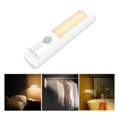 (White) Wireless Smart PIR Motion Sensor LED Cabinet Night Light Battery Powered for Bedroom Sta