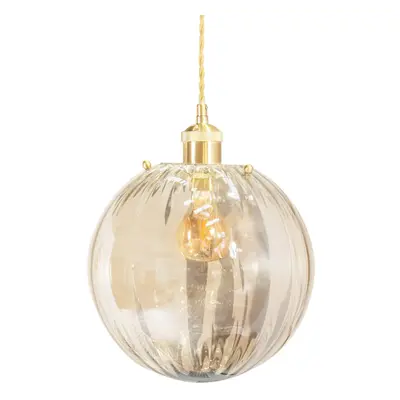 ValueLights Chessy Amber Ribbed Glass Globe Easy Fit Lamp Shade