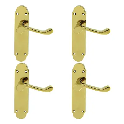 4x PAIR Victorian Upturned Handle on Latch Backplate x 42mm Polished Brass