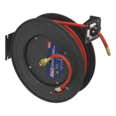 20m Retractable Air Hose - Steel Reel - 3/8" BSP Inlet - 10mm Rubber Hose