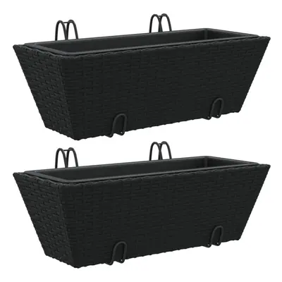 vidaXL Planters with hooks Patio Flower Pot Raised Bed pcs Black Poly Rattan