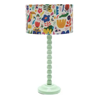 ValueLights Bobbins Jungle Drum Shade Sage Green Table Lamp and Bulb