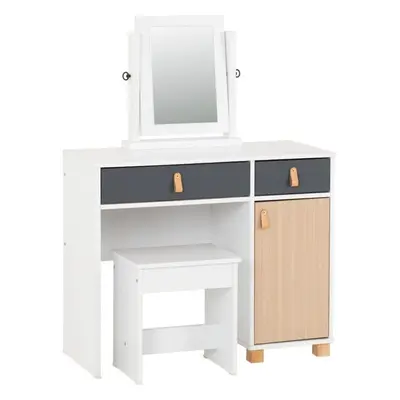 Brooklyn Dressing Table Set Mirror Stool in Oak Effect and Grey Finish