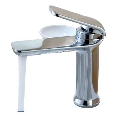 (white) Simple Hot & Cold Single Handle Water Faucet Bathroom Basin Sink Mixer Tap Deck Mount Co