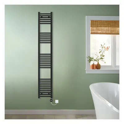 (Black, 1800x300mm) NRG Prefilled Thermostatic Electric Curved Heated Towel Rail Radiator