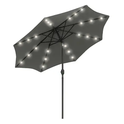 Outsunny 2.7m Patio LED Umbrella with Push Button Tilt/Crank Ribs Grey