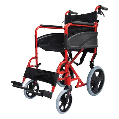 Lightweight Aluminium Compact Attendant Propelled Transport Wheelchair - Red