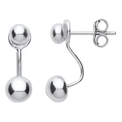 Jewelco London Ladies Sterling Silver Convertible Twin Ball Stud Drop Jacket Earrings - GVE755