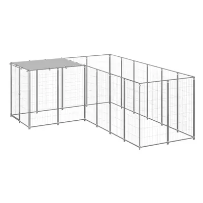 vidaXL Dog Kennel Silver Steel Puppy Enclosure Outdoor Dog Supplies Runs Cage