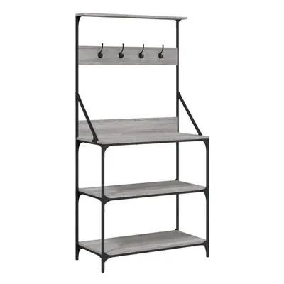 (grey sonoma) vidaXL Baker's Rack with Hooks 4-Tier Kitchen Microwave Stand Engineered Wood