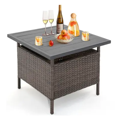 Patio Wicker Side Table with Umbrella Hole & PE Rattan