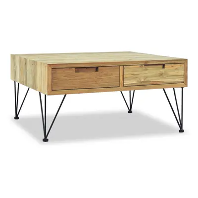 vidaXL Solid Teak Coffee Table 80x80x40cm with Drawers Living Room Furniture