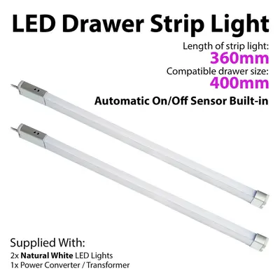 2x 400mm LED Drawer Strip Light AUTO ON/OFF PIR SENSOR Kitchen Cupboard Door