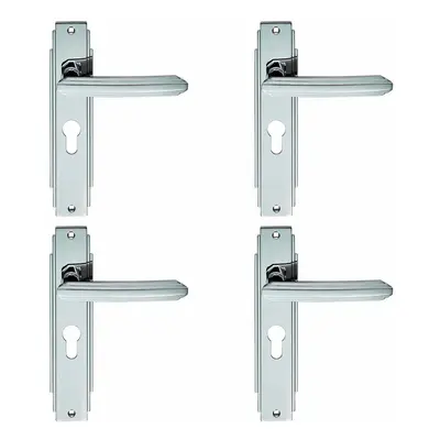 4x PAIR Line Detailed Handle on Euro Lock Backplate x 45mm Polished Chrome