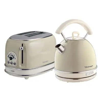 Ariete ARPK10 Retro Style Dome Kettle and Slice Toaster Set, Vintage Design - Cream