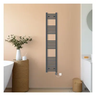 (Anthracite, 1600x300mm) NRG Prefilled Thermostatic Electric Straight Heated Towel Rail Radiator