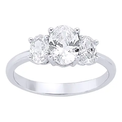 (M) Jewelco London Ladies Rhodium Plated Sterling Silver Oval Cubic Zirconia Trilogy Engagement 