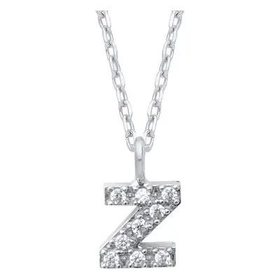 Jewelco London Ladies Rhodium Plated Sterling Silver Encrusted Mini Initial Pendant Necklace + i