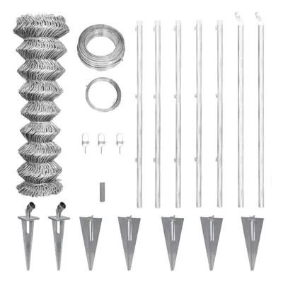 vidaXL Galvanised Chain-Link Fence with Anchor Spike for Post 15x1.25m Barrier