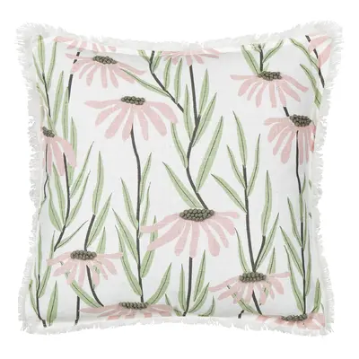 Fringed Cotton Cushion Floral Pattern x cm Multicolour GYNURA