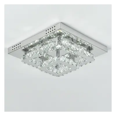 (40cm Level-Square, Cool White) Modern LED Ceiling Light Crystal Flush Chandelier