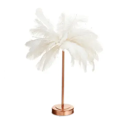 (Stainless Steel Light Base with White Feathers) 96LED Feather Desk Lamp Light Copper Modern Rem