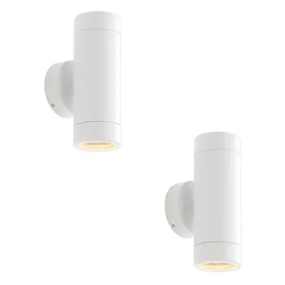 2 PACK Up & Down Twin Outdoor Wall Light - x 7W LED GU10 - Gloss White