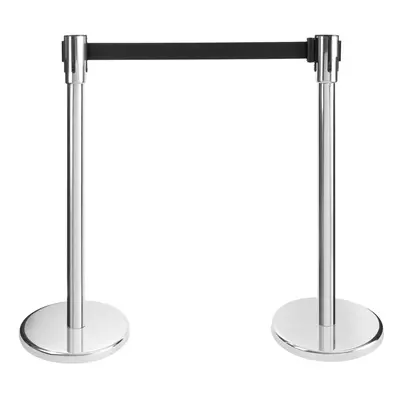 AREBOS 2X Crowd Control Barriers Airport Queue Retractable Crowd Barriers Control + Belt Black