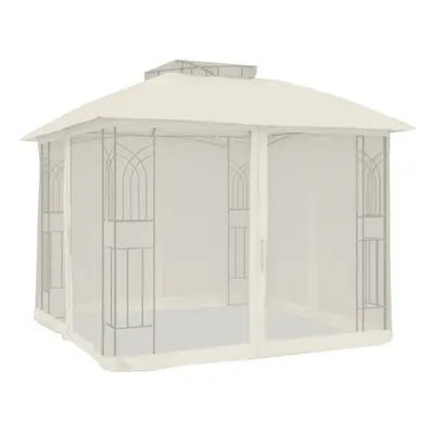 (cream) vidaXL Gazebo with Double Roof and Mesh Walls Tent Cream 2.94x2.94 m Steel