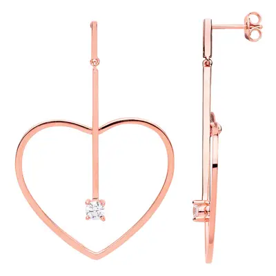 Jewelco London Ladies Rose Gold-Plated Sterling Silver white Cubic Zirconia Love Heart Drop Earr