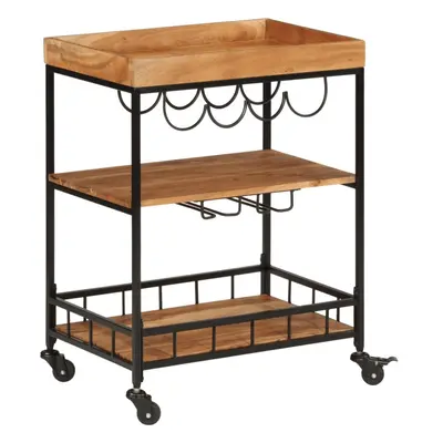 vidaXL Bar Cart Kitchen Trolley Storage Serving Cart Solid Wood Acacia & Iron