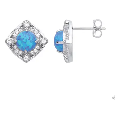 Jewelco London Ladies Rhodium Plated Sterling Silver Blue Opal CZ Luxury Mosaic Pool Pear Cushio