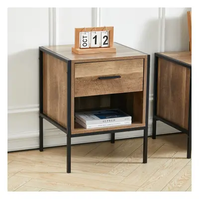 Brown Wooden Beside Table Bedroom Nightstand with Drawer