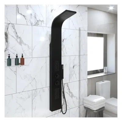 Thermostatic Bathroom Shower Tower Panel Column Body Jets Twin Head Matt Black