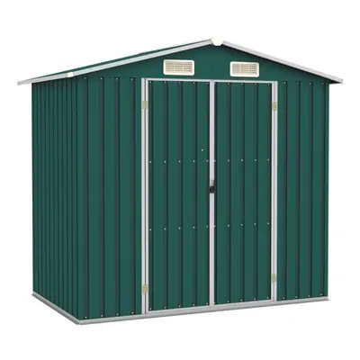 vidaXL Garden Shed Green Galvanised Steel Outdoor Tool Storage House Cupboard