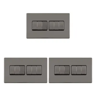 3 PACK Gang Multi Light Switch SCREWLESS BLACK NICKEL Way 10A Slim Rocker