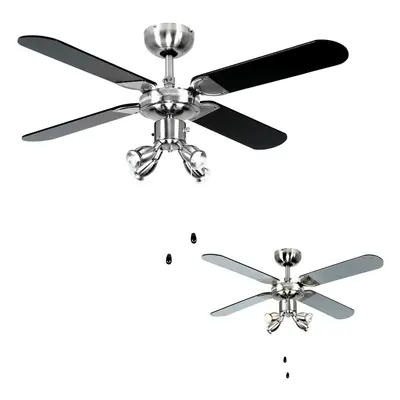 Chrome 42" Modern Ceiling Fan with Spot Lights & Black/Silver Reversible Blades - Complete 3w LE