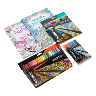 Intensity Adult Colouring Set With Felt Tips, Fine Liners, Colouring Pencils and Colouring Books