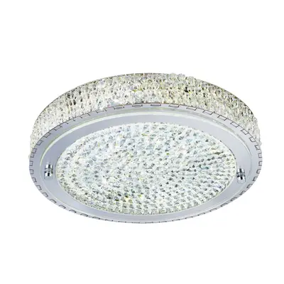 Searchlight Vesta 40cm LED Chrome Clear Crystal Centre Ceiling Flush Lighting