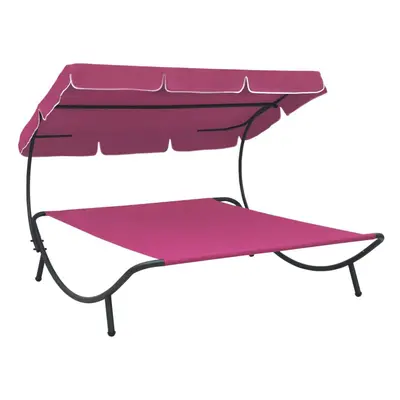 vidaXL Outdoor Lounge Bed with Canopy Pink Chaise Lounge Patio Home Garden Bed