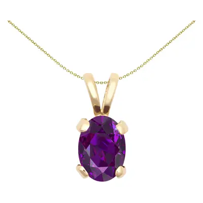 Jewelco London Ladies Solid 9ct Yellow Gold Purple Oval Amethyst Claw Solitaire Charm Pendant, 7